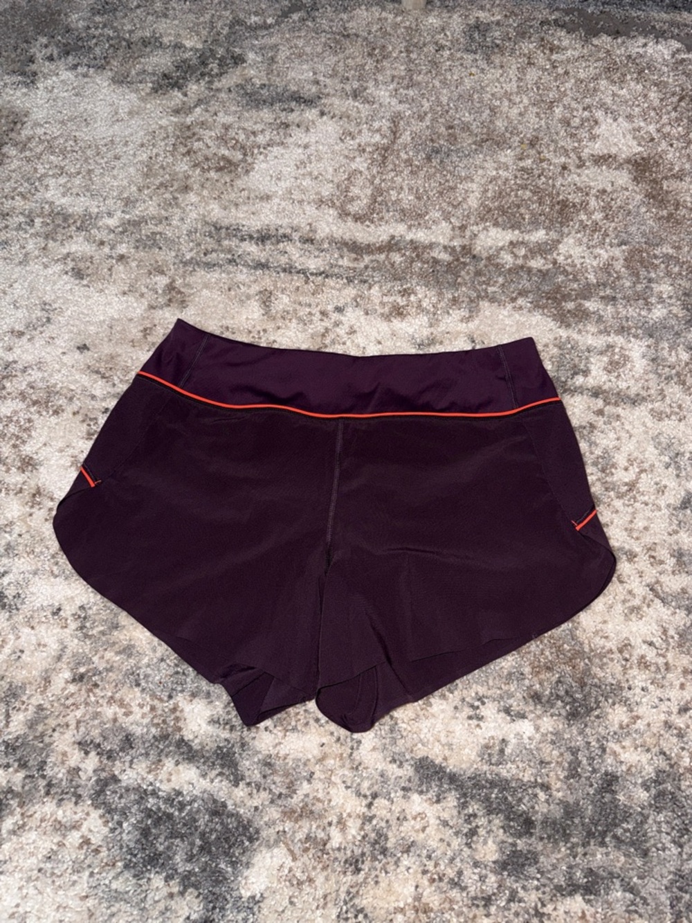 Athleta Plum Running Shorts with Bright Orange Piping